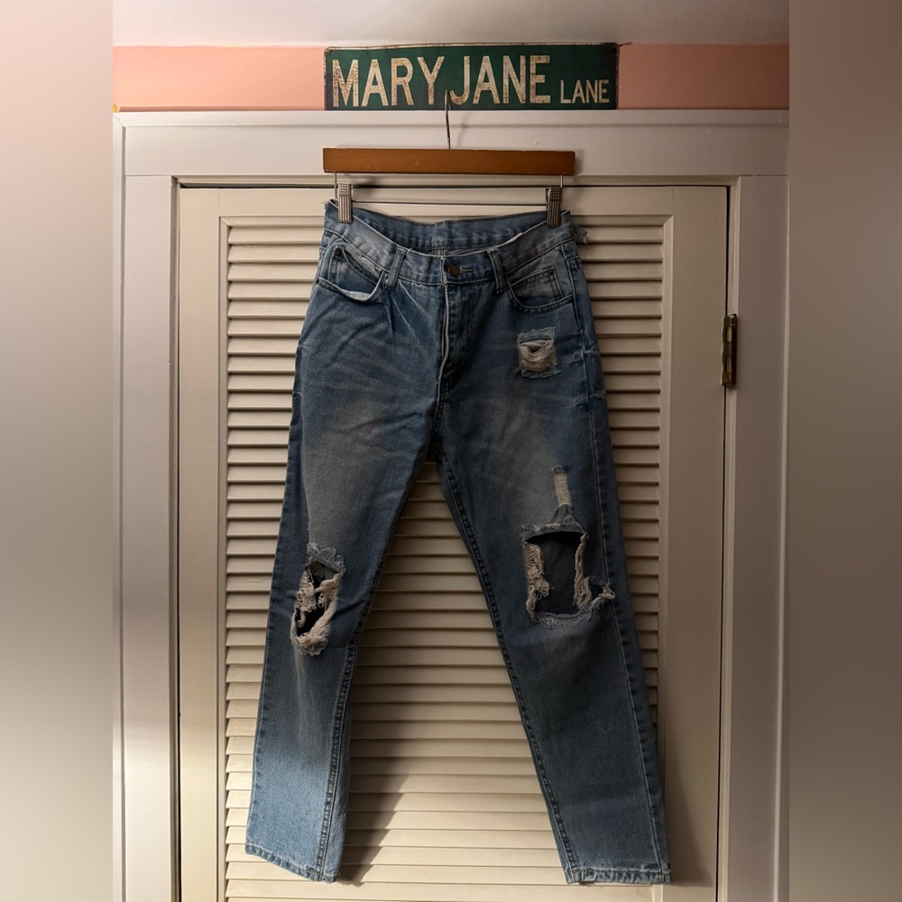 Distressed Blue Jeans